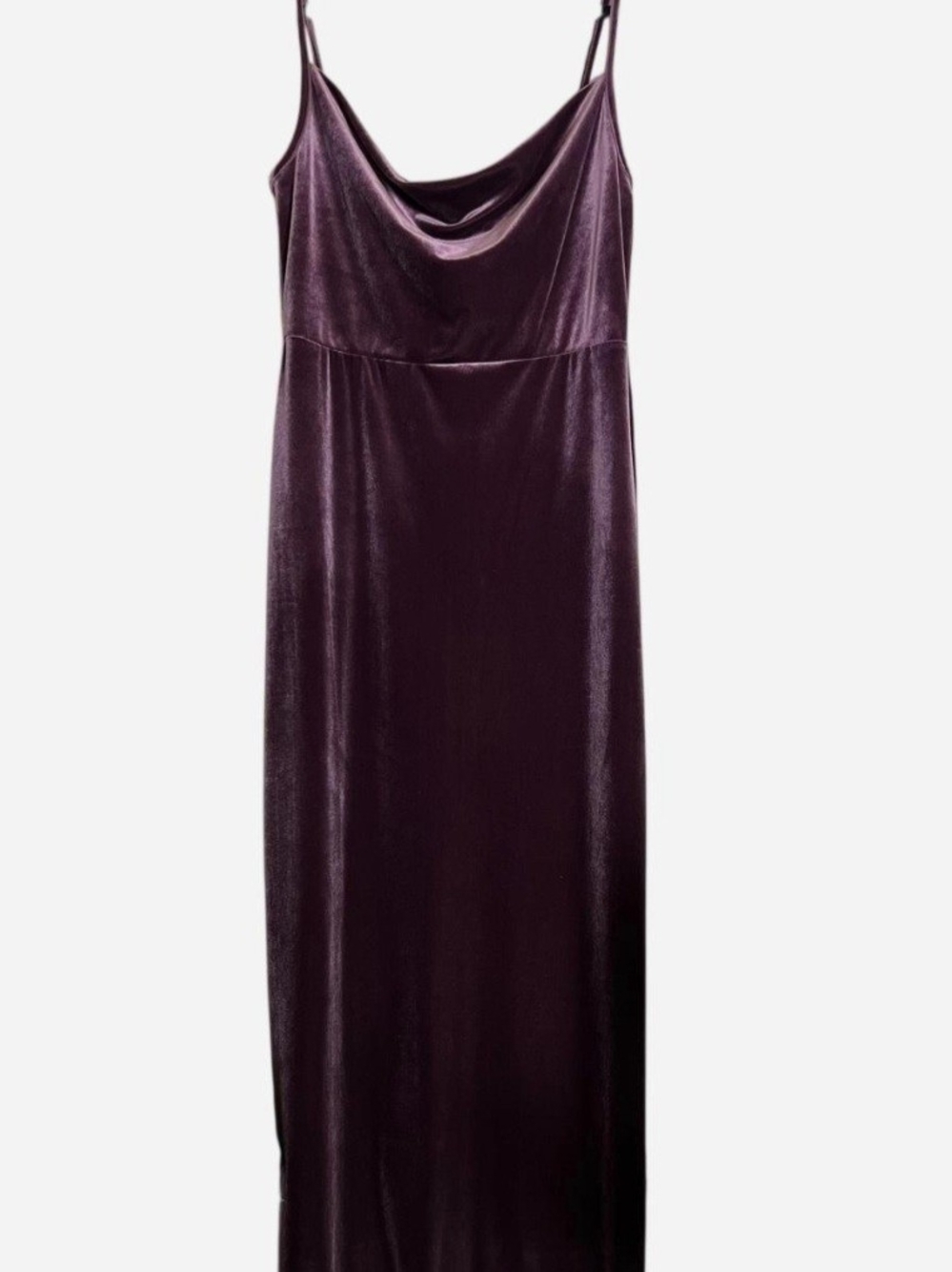 Taylor Plum Crushed Velvet Draped Midi Dress w Cowl Neck